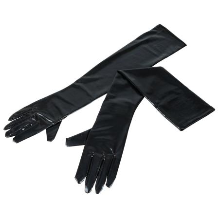 Cottelli Collection Wet Look Long Gloves S-L, Black, Shiny Finish