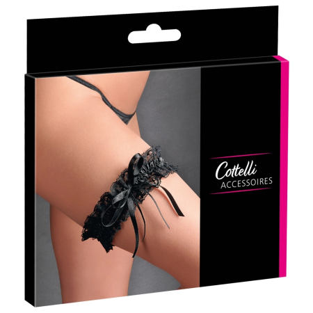 Cottelli Collection Black Lace Garter with Satin Bow, Adjustable Fit