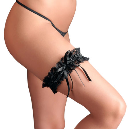 Cottelli Collection Black Lace Garter with Satin Bow, Adjustable Fit