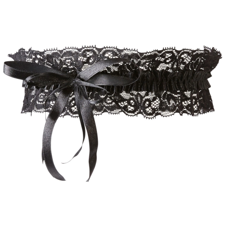 Cottelli Collection Black Lace Garter with Satin Bow, Adjustable Fit