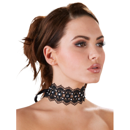 Cottelli Collection Black Choker Embroidered with Pearls & Rhinestones 36cm