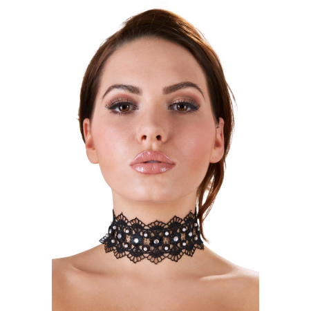 Cottelli Collection Black Choker Embroidered with Pearls & Rhinestones 36cm