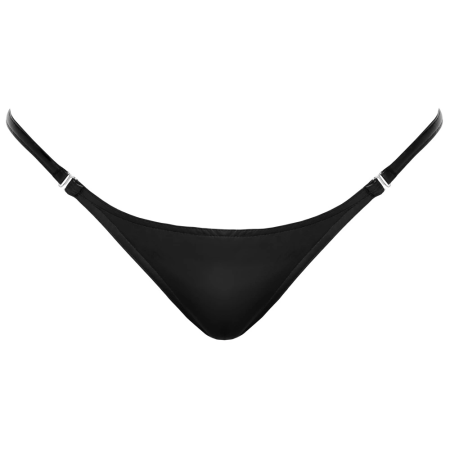 Noir Powerwetlook G-String L/XL with Silver Side Hooks, Black