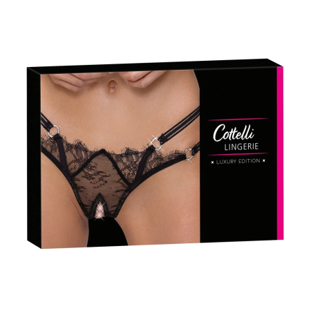 Cottelli Lingerie Eyelash Lace Open Design String S/M Black