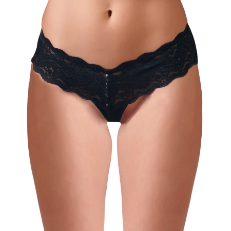 Cottelli Collection String Pearls Black S - Lace Waistband & Pearl Detail