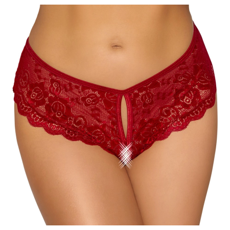 Cottelli Lingerie Lace Panties Red XL with Satin Ribbon Lacing