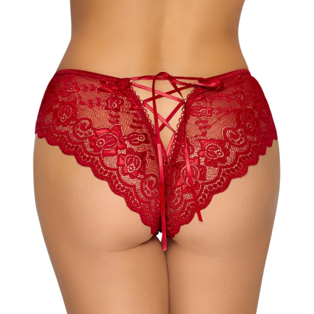Cottelli Lingerie Lace Panties Red XL with Satin Ribbon Lacing