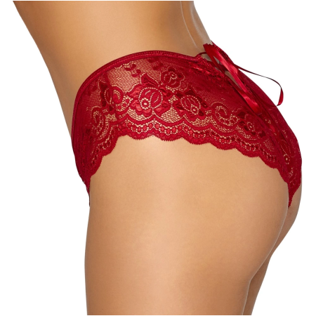 Cottelli Lingerie Lace Panty Red S with Satin Ribbon Lacing