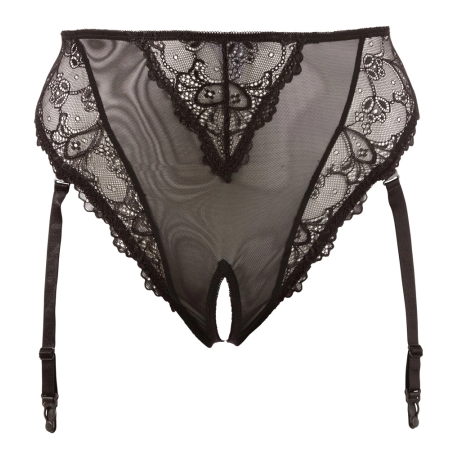 Cottelli Collection Suspender Panty 4XL, High-Waist, Floral Lace, Black