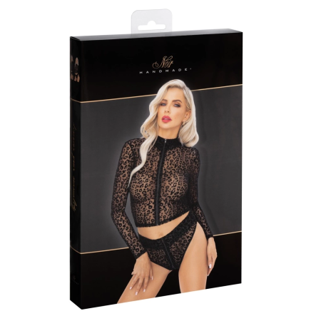 Noir Handmade Top Leo XL - Semi-Transparent Mesh, Leopard Pattern