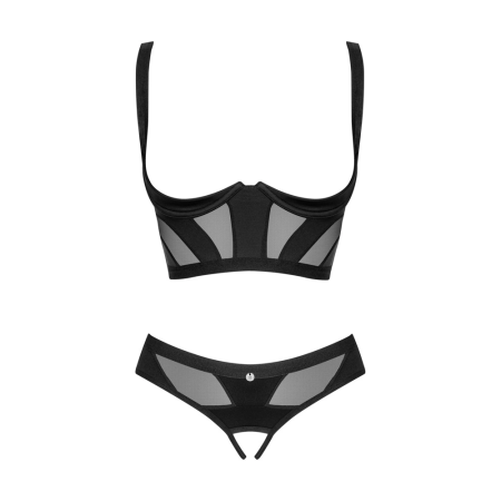 Obsessive Chic Amoria Set XS/S Black - Longline Bra & Crotchless Panties