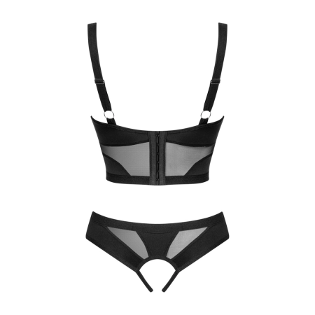 Obsessive Chic Amoria Set XS/S Black - Longline Bra & Crotchless Panties