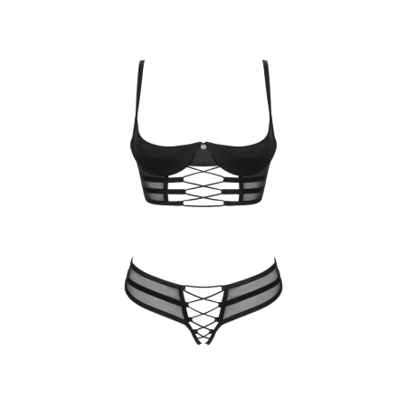 Obsessive Roxelia Set XL/2XL Longline Bra & Crotchless Thong Black