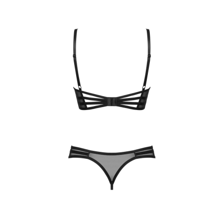 Obsessive Roxelia Set XL/2XL Longline Bra & Crotchless Thong Black