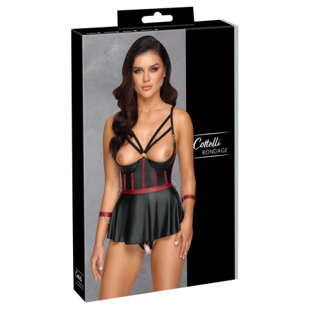 Cottelli Bondage Lift Bra Set 80B/M Black-Red, Adjustable Arm Cuffs