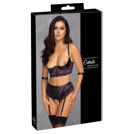 Cottelli Bondage Quarter Cup Set 80B/M Purple-Black Lace Adjustable