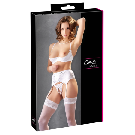 Cottelli Collection Shelf Bra Lingerie Set White 85C/L Satin & Lace