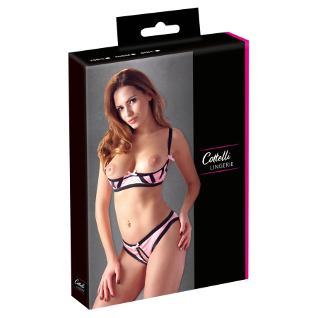 Cottelli Collection Satin Shelf Bra Set 85B/L Black & Red Contrast