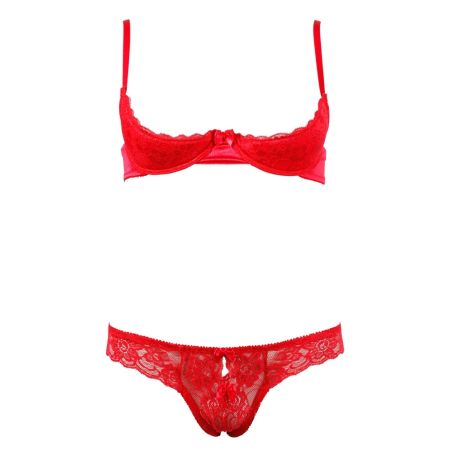 Cottelli Collection Lingerie Half-Cup Bra Set Red 80B/M Premium Satin
