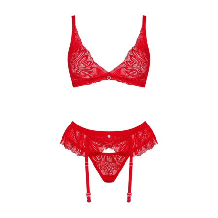 Obsessive Chilisa Lingerie Set XS/S - Floral Lace, Red, 3-Piece