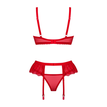 Obsessive Chilisa Lingerie Set XS/S - Floral Lace, Red, 3-Piece