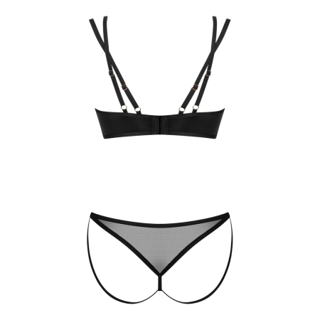Obsessive Nesari Intimate Set XL/2XL, Black, Stretch Mesh & Opaque Finish