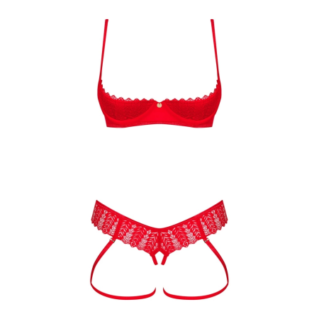 Obsessive Ingridia Red Bra & Crotchless Thong Set XL/2XL Lace Adjustable
