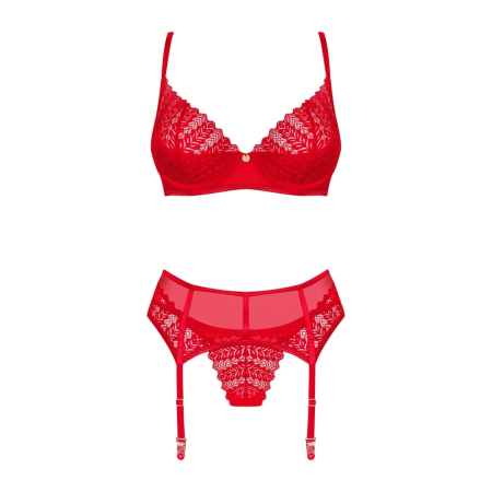 Obsessive Ingridia 3-Piece Red Lingerie Set XS/S Adjustable Lace