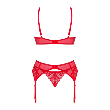 Obsessive Ingridia Set XL/2XL Red - 3-Piece Lace Lingerie Ensemble