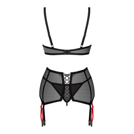 Obsessive Glandez Lingerie Set XS/S - Black & Red, 3-Piece Adjustable