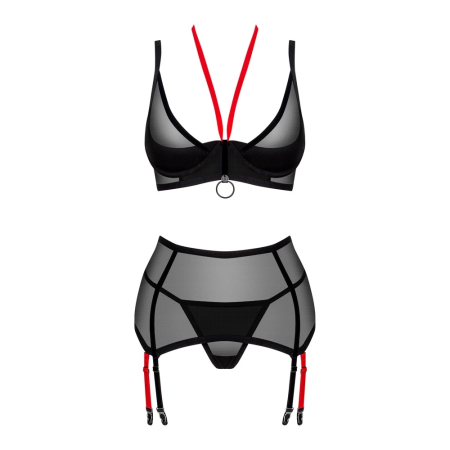 Obsessive Glandez Lingerie Set XL/2XL - Black & Red Contrast, 3 Pieces