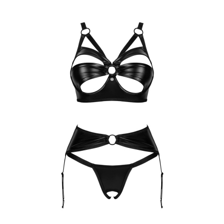 Obsessive Armares Set M/L - Wet Look 3-Piece Lingerie Ensemble