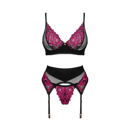 Obsessive Rosenty 3-Piece Lingerie Set Black Lace XS/S Adjustable