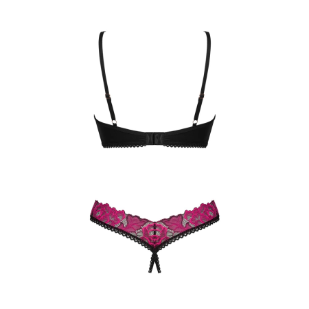Obsessive Rosenty Set M/L - Black Mesh & Pink Lace Lingerie Ensemble