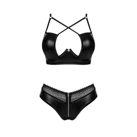 Obsessive Norides Set M/L Black Wet Look Lingerie Two-Piece Outfit