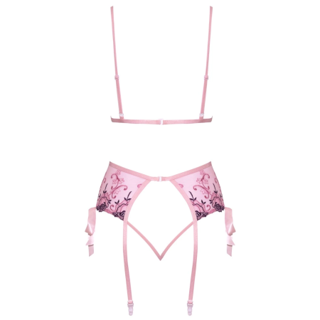 kissable Embroidered Floral Lingerie Set L/XL - Light Pink, 3-Piece