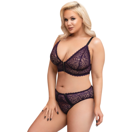 Cottelli CURVES Lace Lingerie Set Purple 4XL Adjustable Closure