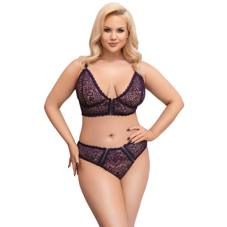 Cottelli CURVES Lace Bra and Briefs Set Purple 3XL Adjustable Fit