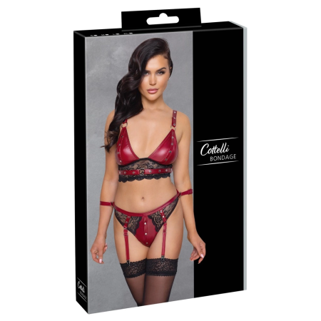 Cottelli Bondage L Red Bra & Suspender Briefs Set with Adjustable Restraints