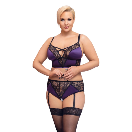 Cottelli CURVES Satin & Lace Lingerie Set Purple/Black 4XL Adjustable