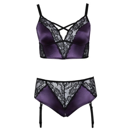 Cottelli CURVES Satin & Lace Lingerie Set Purple/Black 4XL Adjustable