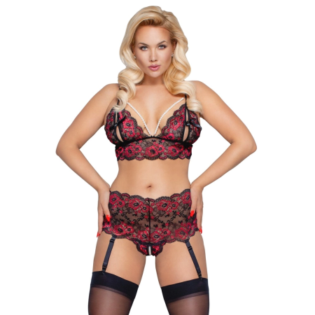 Cottelli CURVES Pearl Lace Bra & Suspender Set 3XL/4XL, Two-Tone Design