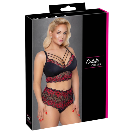 Cottelli CURVES Bra and High-Waist Briefs Set Black/Red 3XL
