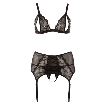 Cottelli Collection Bra and Suspender Set 2XL - Black Lace, Adjustable Fit
