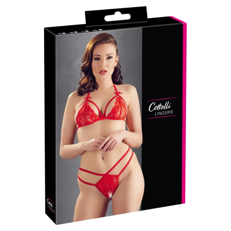 Cottelli Collection Lace Lingerie Set Red S - Halterneck, Strap Details