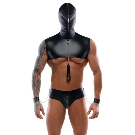 Svenjoyment Bondage M Set with Hooded Top, Thong & Leash, Matte Black
