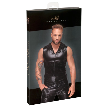 Noir Powernet Hoodie Shirt L Snakeskin Look, Sleeveless, Stretch-Fit