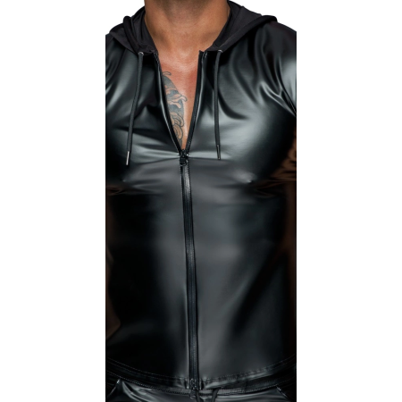 Noir Handmade Powerwetlook Hooded Top L, Black, Sleeveless, 2-Way Zip