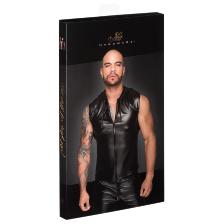 Noir Handmade Hoodie M Black Powerwetlook Sleeveless Top with Hood