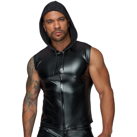 Noir Handmade Hoodie M Black Powerwetlook Sleeveless Top with Hood